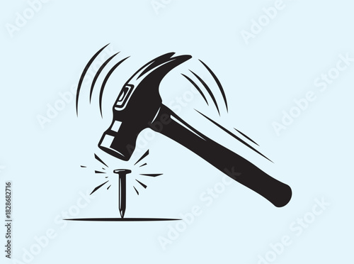 Silhouette Hammer Strike — Clean Vector Clipart with Dynamic Motion and Sparks
