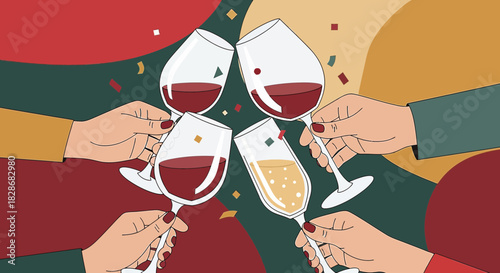 Celebratory toast with wine and champagne glasses for festive gatherings and joyous occasions