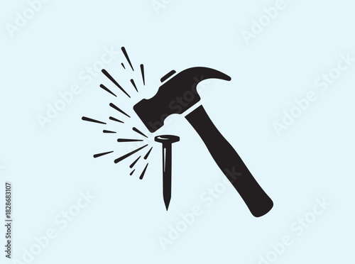 Carpentry Hammer Silhouette — Clean Vector Emblem Showing Impact and Motion

