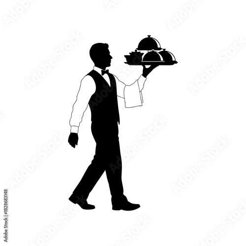 silhouette of a waiter delivering food