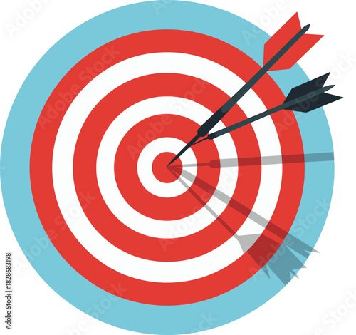 bullseye target with arrows, precision shot concept, red white rings, goal achievement symbol, success accuracy illustration, strategic aim design