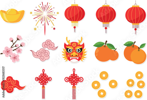 Lunar New Year Celebration Traditional Icons & Symbolic Motifs