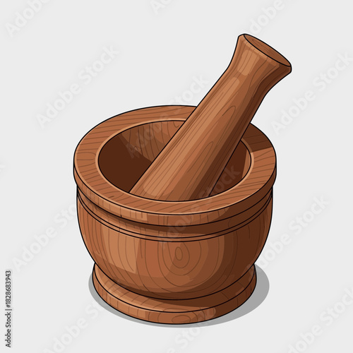Classic wooden mortar and pestle isolated on white background vector