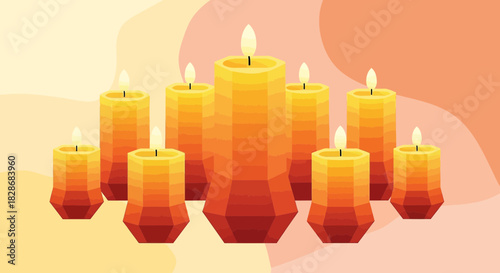 Elegant Arrangement of Decorative Candles Creating a Warm and Serene Atmosphere