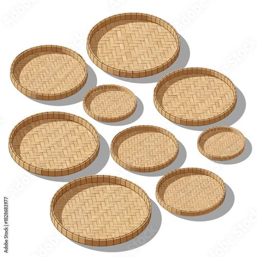 Collection of woven bamboo trays, a presentation of traditional craft
