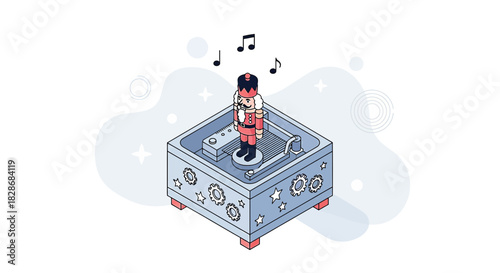 Enchanting Animated Nutcracker Music Box with Delicate Details and Musical Notes Accompanying the