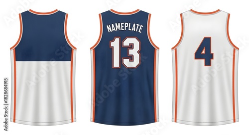 Basketball Jersey Mockup Set Front Back View Number 13 and 4 Editable Sports Apparel Design Template