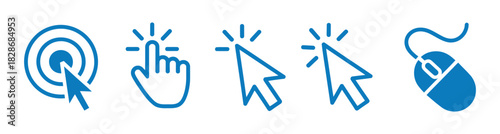 Set of Cursor icons click, vector icons. Mouse click cursor set. Cursor icon. Clicking icons for web design and user interface projects. Vector illustration.