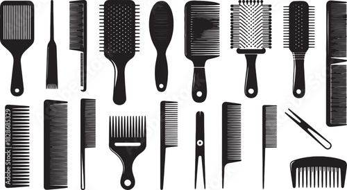 Hair Comb Tools Black Silhouettes on Transparent Background