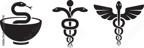 Symbolic Medical Emblems and Badges Set Isolated on Transparent Backdrop