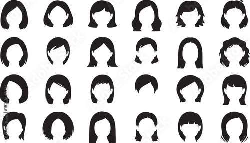 Woman hair style wig silhouette vector illustration set