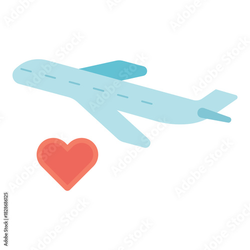 honeymoon by airplane flat icon