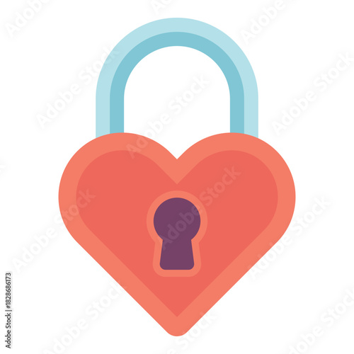 lock with love heart shape flat icon