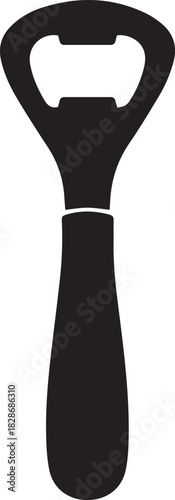 Simple black silhouette of a classic metal bottle opener tool isolated on a clean white background for beverage opening