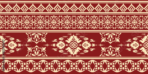floral pattern vintage ethnic modern embroidery flower motif branches leaves wallpaper seamless background border.	
