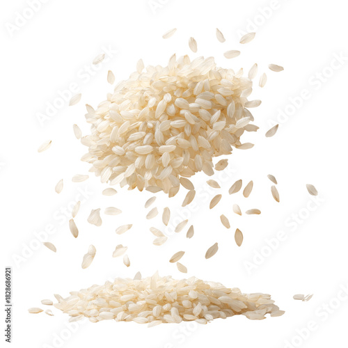 White Rice Falling in Mid Air Isolated