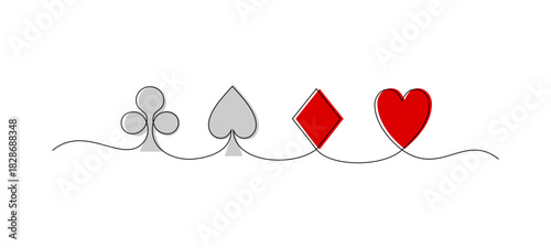 Continuous Line Art of Playing Card Suits Symbols