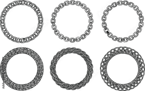 Set of decorative circular chain and rope borders, ideal for graphic design projects and invitations