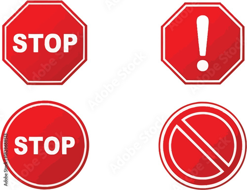Signs of Caution Stop, Warning, and Prohibition Icons for Safety Awareness and Regulatory Compliance