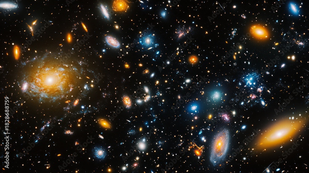 Fototapeta premium A mesmerising universe filled with galaxies and stars conveys the infinity of space, providing a magnificent backdrop for scientific and educational materials on astronomy.