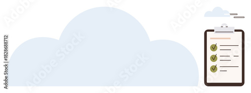 Cloud and checklist with tick marks concept visualizing task completion, organization, and digital storage. Ideal for productivity, project planning, remote work, cloud storage, digital efficiency