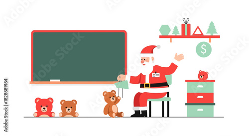 Santa Claus Teaching Festive Lesson With Teddy Bears In A Classroom Setting Scene
