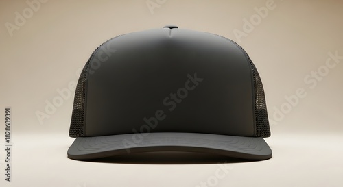 Blank Black Foam Mesh Trucker Hat Mockup on Neutral Background for Custom Design