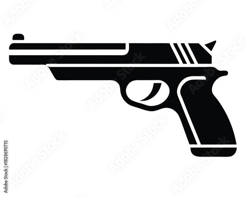 Black silhouette of pistol with handle and trigger in simplistic design style