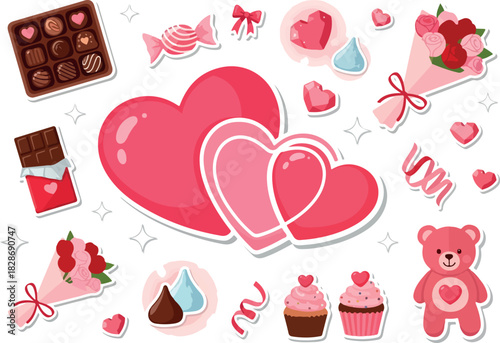 Romantic Valentines Day Hearts, Sweets & Treats Flat Lay
