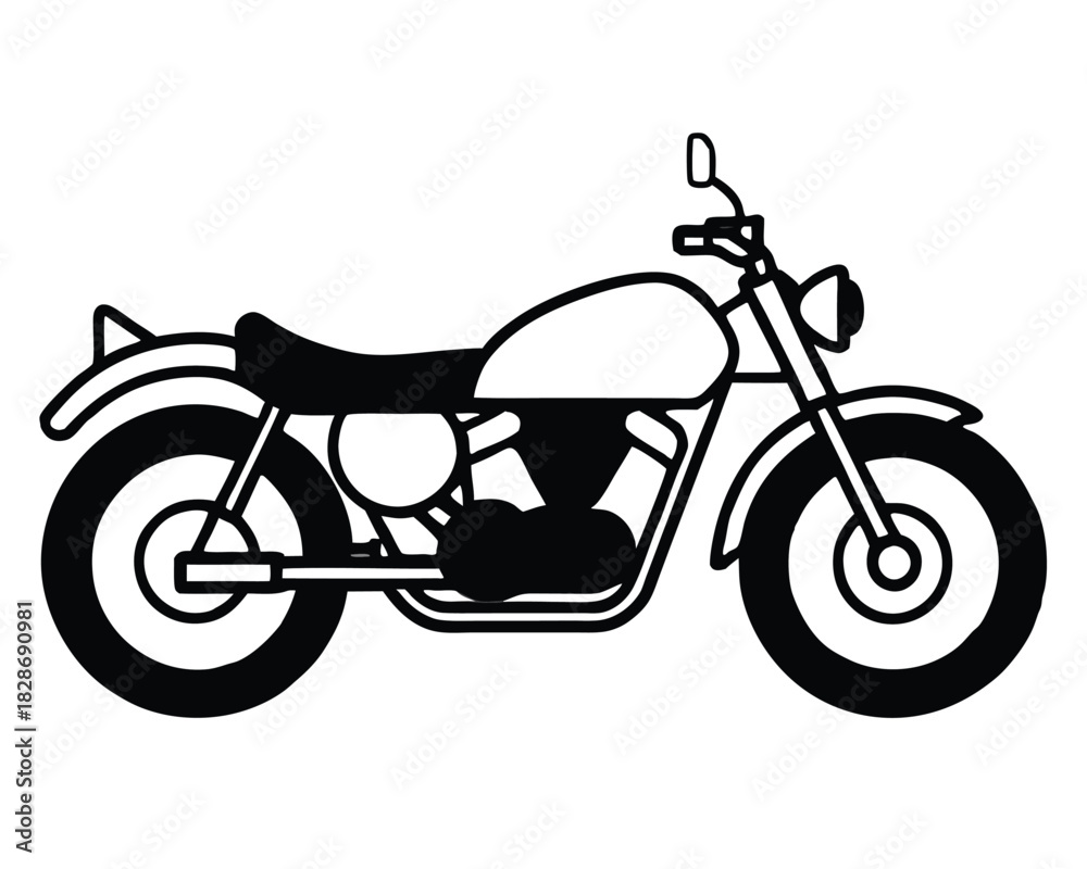 Fototapeta premium Classic Motorcycle Silhouette Isolated on White Background Represents Freedom and Adventure Travel