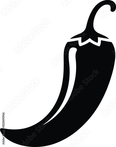 Bold silhouette of a single spicy chili pepper on a white background