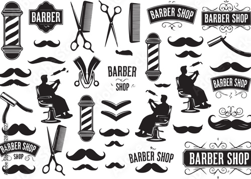 Vintage Barber Shop Elements Seamless Pattern Black and White Design Ideas