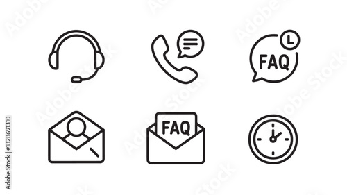 Set of contact us icons simple line vector symbols for customer service isolated on a white background