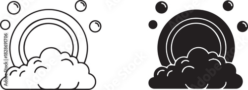 Washing dishes with soap bubbles kitchen hygiene illustration vector design