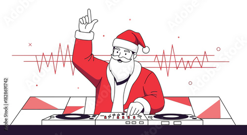 Festive beats and holiday spirit, santa claus djing holiday music at christmas party night club