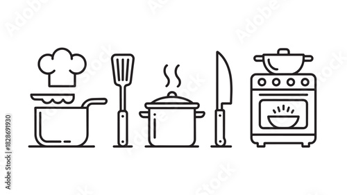 Kitchenware outline icon set simple line vector illustration for cooking and food preparation isolated on white background