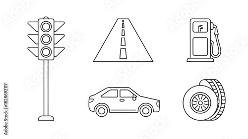 Set of transportation icons simple line art vector design elements for automotive industry isolated on white background