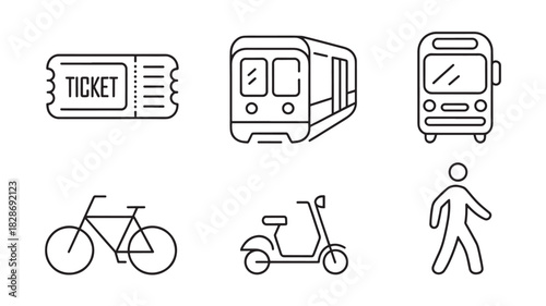 Set of public transport icons simple line vector design element for web and mobile apps isolated on white background