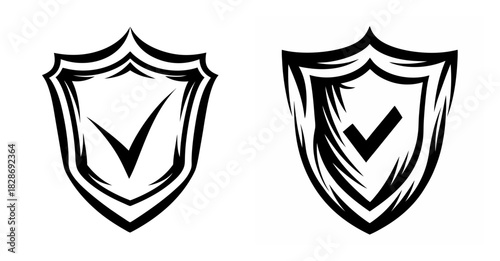 Approved shield icon with check mark symbol and grunge texture for security and verification concepts