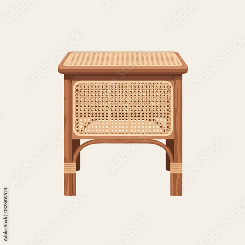 Elegant Rattan Nightstand Illustration with Intricate Weave Design