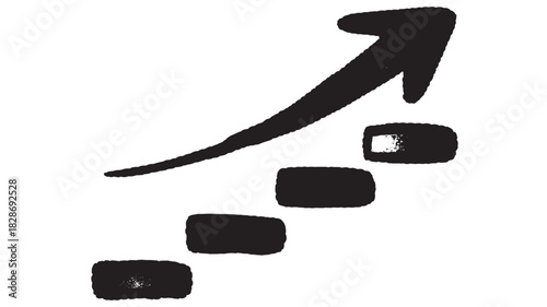 Hand-drawn arrow pointing upwards on steps simple vector illustration for business growth and career advancement concepts isolated on 