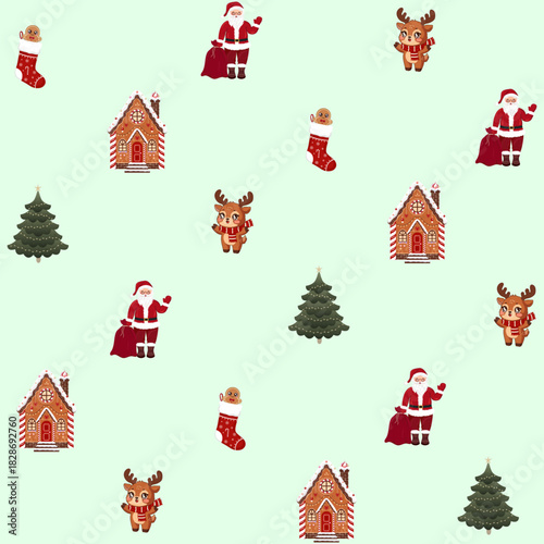 Mint Green Christmas Icon Pattern