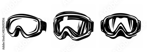 Three dynamic ski goggles depicted in a sketchy artistic style perfect for winter sports apparel and gear designs