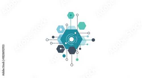 Modern technology network visualization for data analytics & futuristic design projects, showing seamless connectivity and innovative digital solutions with blue hexagons