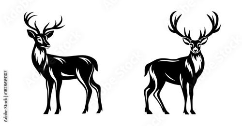 Majestic stag pair silhouette powerful antlers graceful stance duo woodland spirit wildlife art