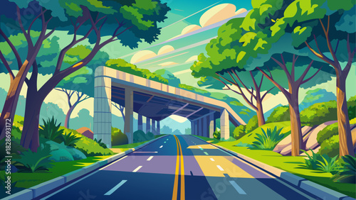 Very beautiful scenic highway view in South Carolina, featuring a road passing under a lush green tree canopy, soft natural lighting, and a tranquil atmosphere, captured in a clean, non-specific style