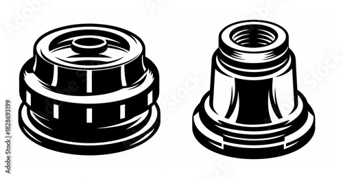 Detailed close-up of two brass sprinkler heads showing threaded connections and sprinkler nozzle design