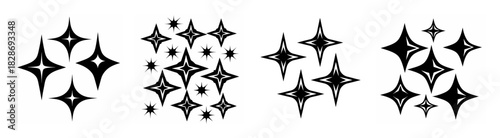 Four sections showcase sparkling four-pointed starburst shapes in varying densities and arrangements creating a dynamic starry background effect