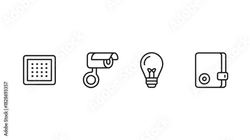 Set of simple outline icons calendar security camera light bulb and wallet vector design elements for web and mobile apps