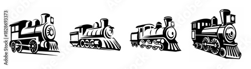 Classic steam engine collection vintage locomotive black and white artistic representation of historical trains